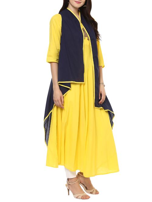 yellow georgette layered kurta - 14547671 - Very Small Image - 1
