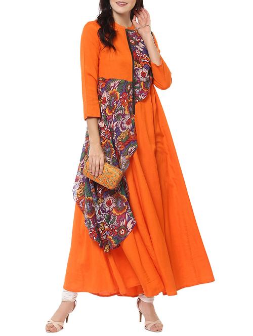 orange rayon flared kurta - 14547672 - Very Small Image - 1