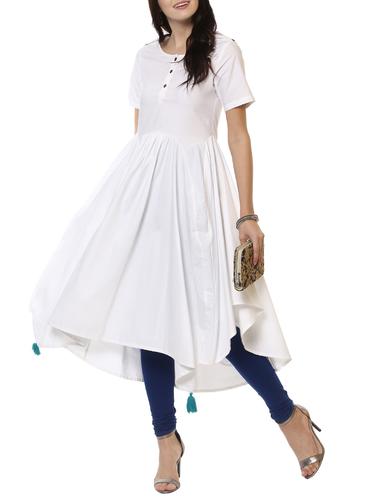white cotton flared kurta - 14547679 - Very Small Image - 1