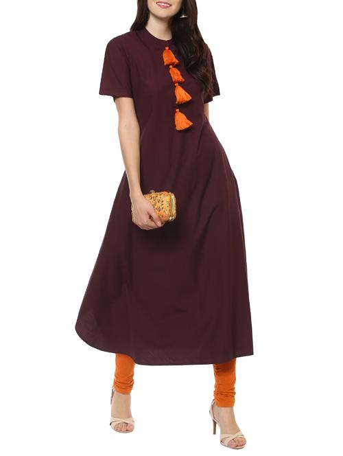 purple cotton flared kurta - 14547682 - Very Small Image - 1