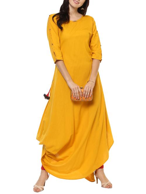 yellow rayon fusion kurta - 14547683 - Very Small Image - 1