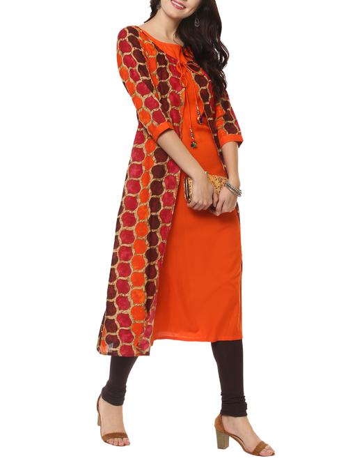 orange cotton layered kurta - 14547684 - Very Small Image - 1