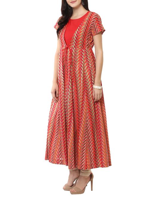 red rayon flared kurta - 14547685 - Very Small Image - 1