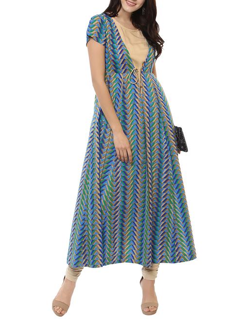 blue rayon flared kurta - 14547686 - Very Small Image - 1
