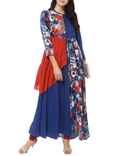 blue rayon flared kurta - 14547705 - Very Small Image - 1