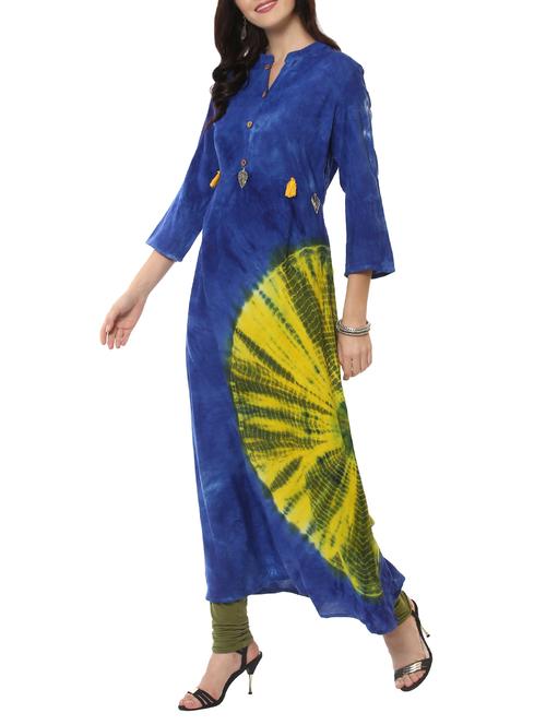 blue rayon a-line kurta - 14547709 - Very Small Image - 1