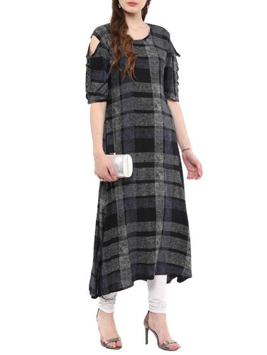 black cotton a-line kurta - 14547712 - Very Small Image - 1