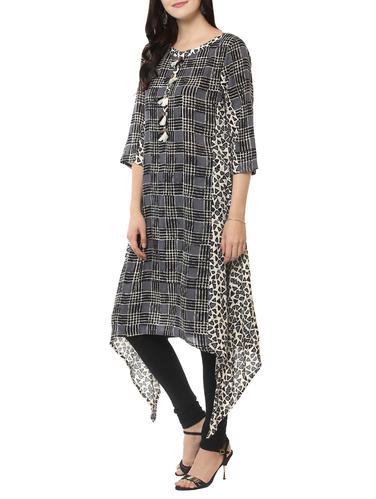 black cotton asymmetric kurta - 14547715 - Very Small Image - 1