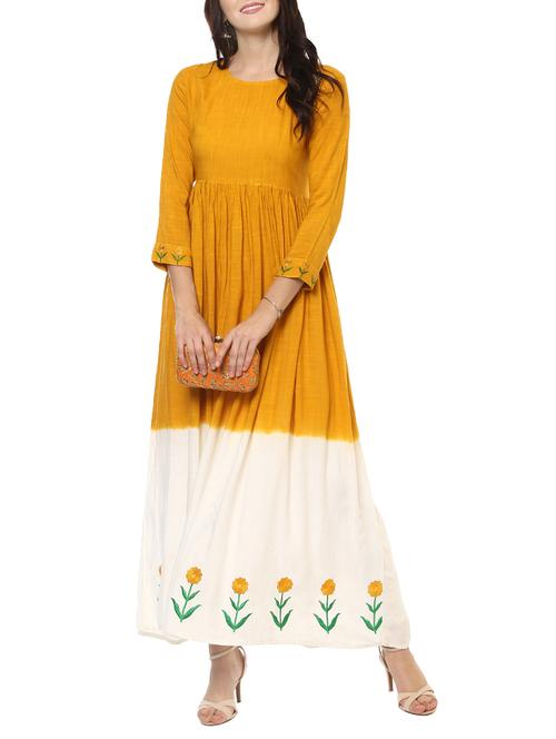yellow rayon flared kurta - 14547716 - Very Small Image - 1