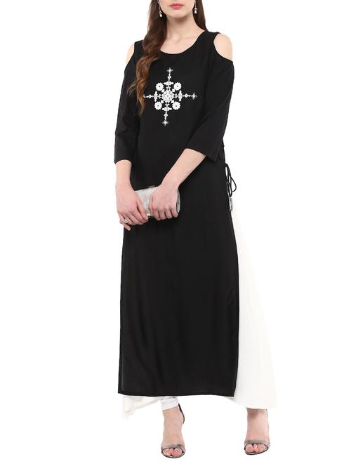 black rayon layered kurta - 14547719 - Very Small Image - 1