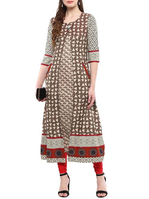 brown cotton layered kurta - 14547720 - Very Small Image - 1