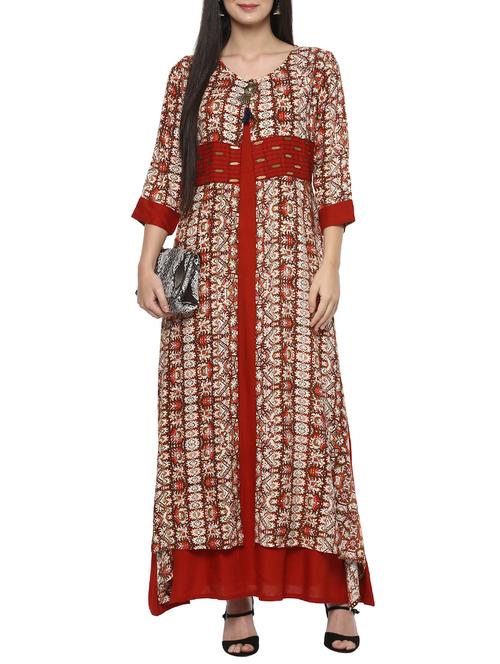 red cotton layered kurta - 14547723 - Very Small Image - 1