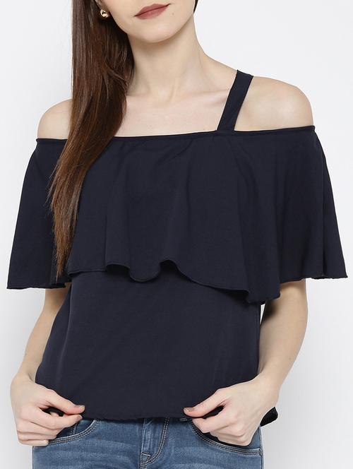 cold shoulder ruffle overlay top - 14547751 - Standard Image - 1