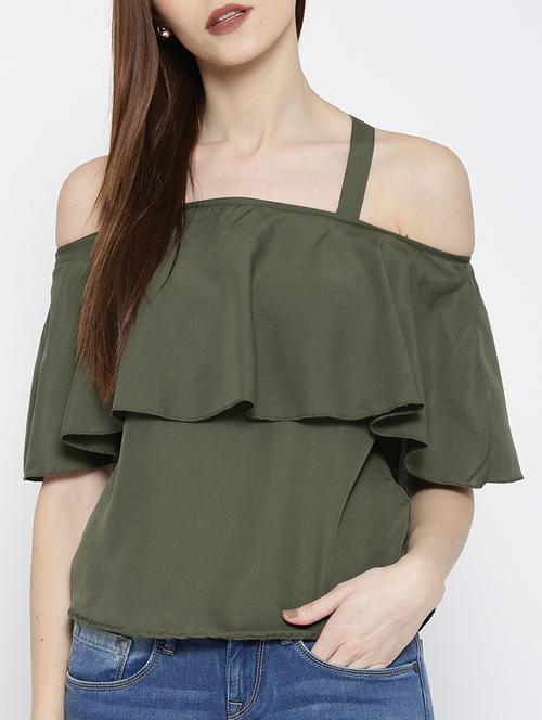 ruffled cold shoulder overlay top - 14547755 - Standard Image - 1