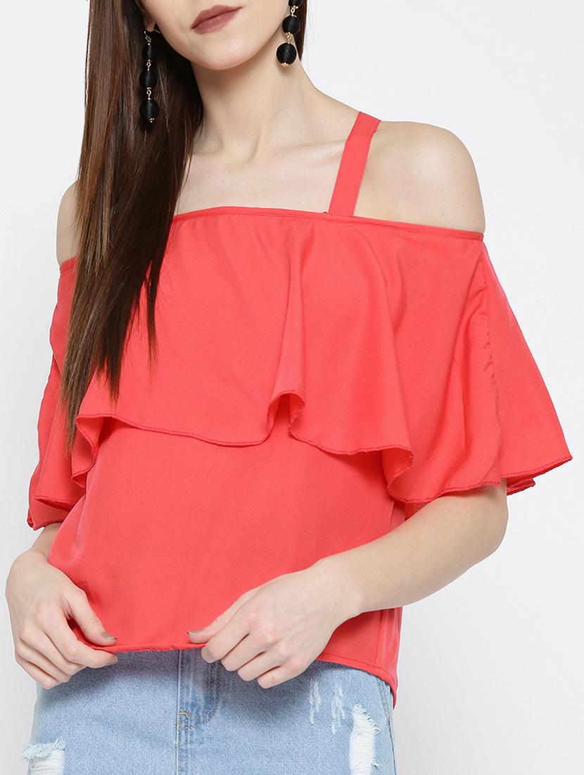 cold shoulder ruffled overlay top - 14547756 - Zoom Image - 1