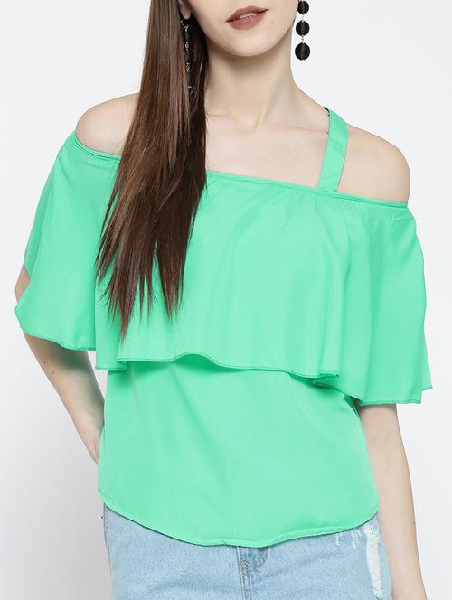 ruffled cold shoulder overlay top - 14547757 - Standard Image - 1