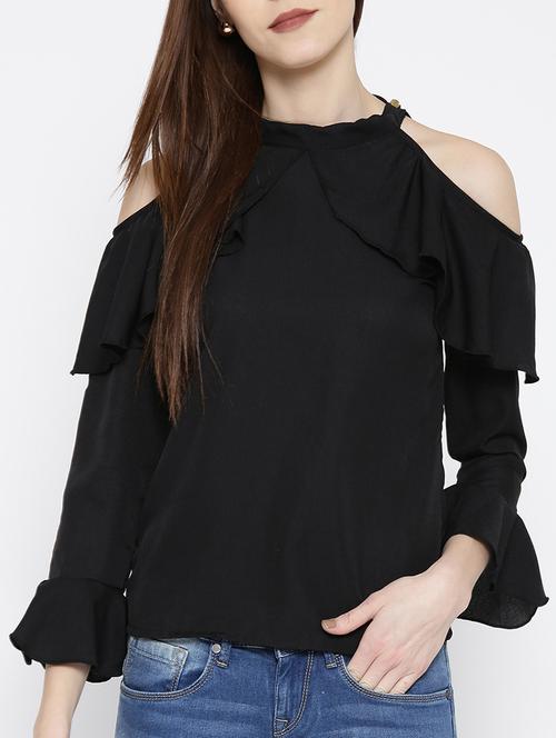 solid black ruffled top - 14547762 - Standard Image - 1