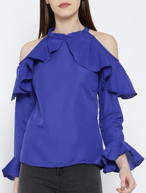 cold shoulder bell sleeved ruffle top - 14547763 - Standard Image - 1