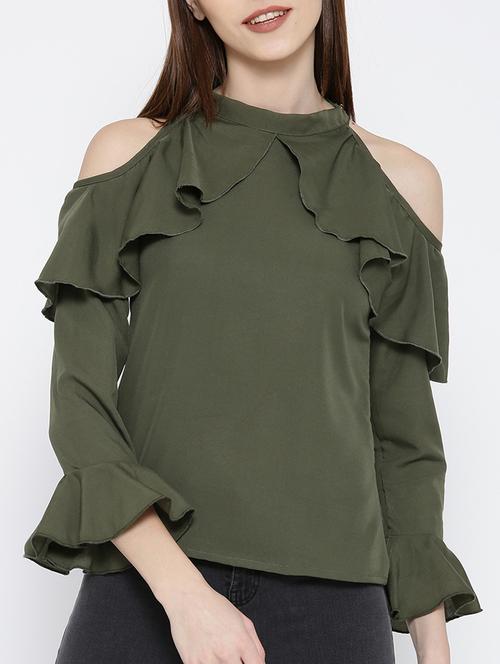 olive ruffled top - 14547764 - Standard Image - 1