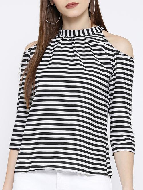 pleated neck striped top - 14547770 - Standard Image - 1