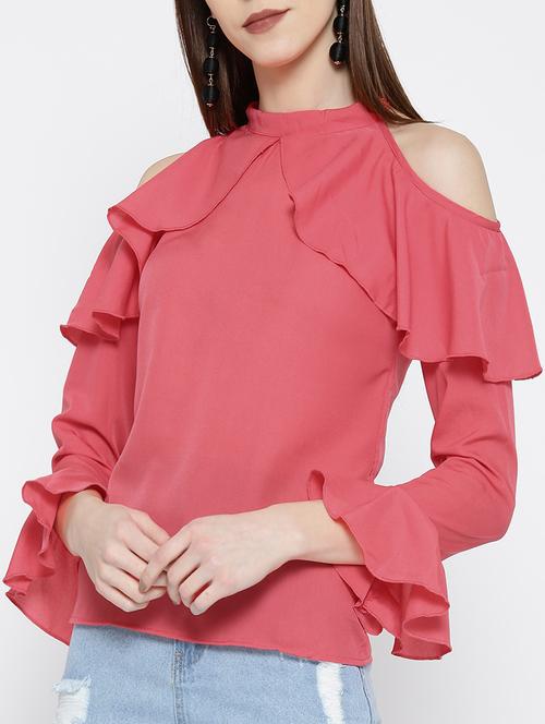 cold shoulder bell sleeved ruffle top - 14547788 - Standard Image - 1
