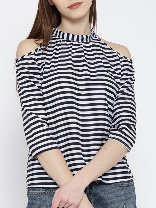 navy striped cold shoulder top - 14547789 - Very Small Image - 1