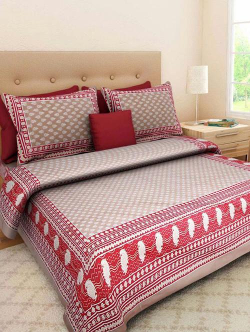 Jaipuri Print Cotton Double Bed Sheet With 2 Pillow Covers - 14547795 - Very Small Image - 1