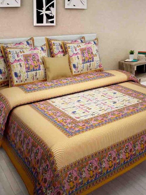 Jaipuri Print Cotton Double Bed Sheet With 2 Pillow Covers - 14547814 - Very Small Image - 1
