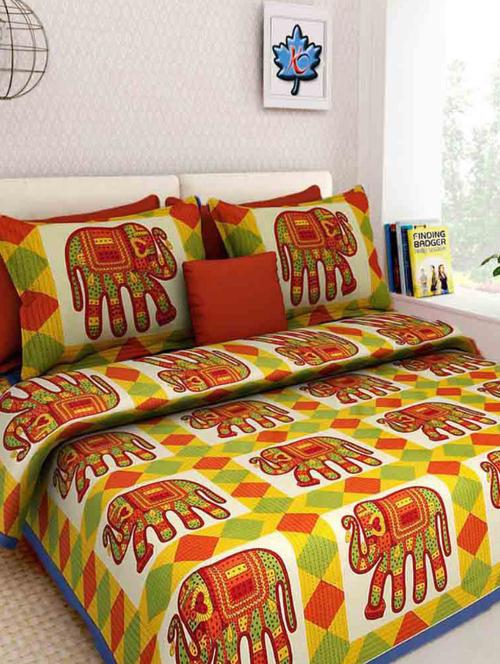 Jaipuri Print Cotton Double Bed Sheet With 2 Pillow Covers - 14547822 - Very Small Image - 1