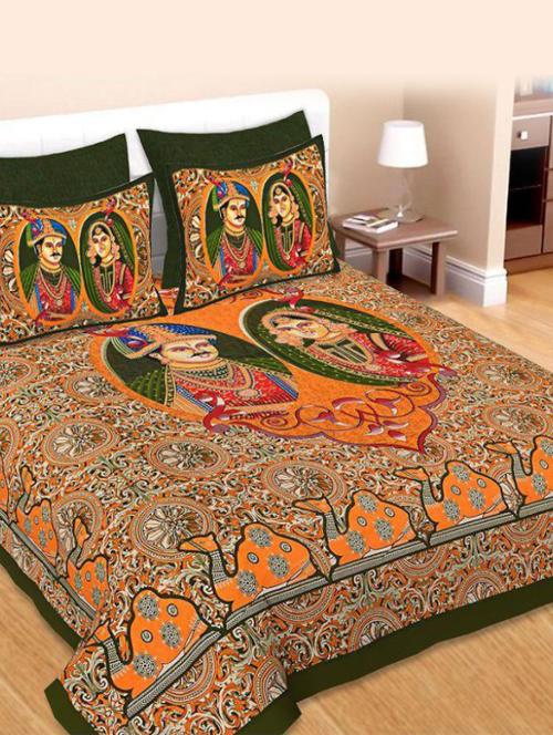 Jaipuri Print Cotton Double Bed Sheet With 2 Pillow Covers - 14547827 - Very Small Image - 1