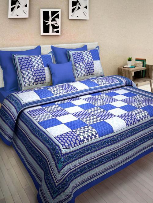 Jaipuri Print Cotton Double Bed Sheet With 2 Pillow Covers - 14547838 - Very Small Image - 1