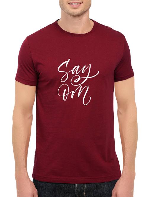 maroon cotton chest print tshirt - 14547861 - Standard Image - 1