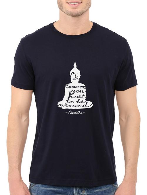 navy blue cotton chest print tshirt - 14547872 - Standard Image - 1