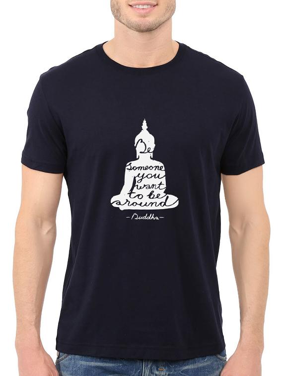 navy blue cotton chest print tshirt - 14547872 - Zoom Image - 1