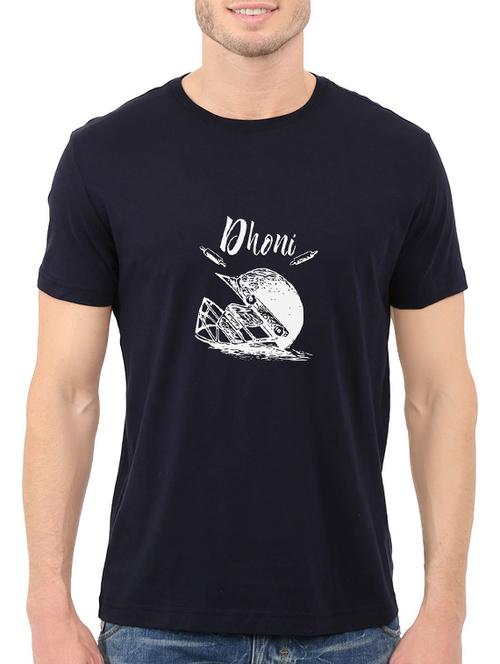 navy blue cotton chest print tshirt - 14548085 - Standard Image - 1