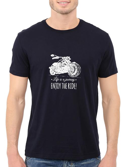 navy blue cotton chest print tshirt - 14548095 - Standard Image - 1