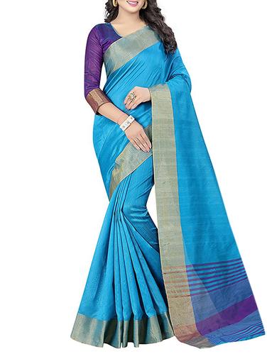 blue cotton gota work saree with blouse - 14548122 - Very Small Image - 1