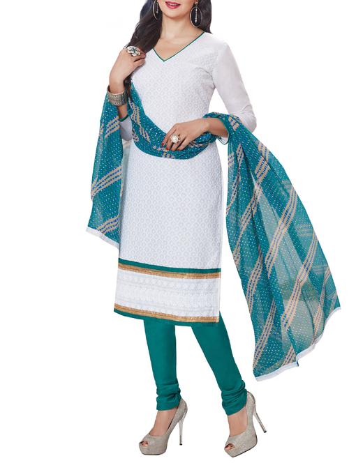 white churidaar suit dress material - 14548227 - Very Small Image - 1