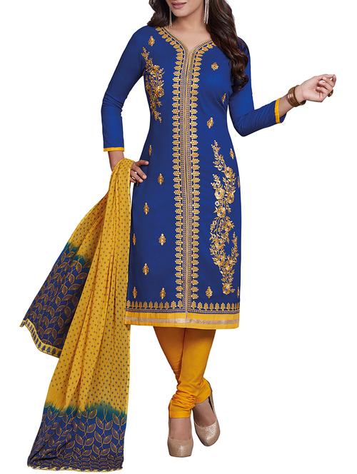blue churidaar suit dress material - 14548233 - Very Small Image - 1
