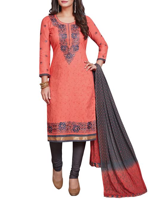 peach churidaar suit dress material - 14548235 - Very Small Image - 1