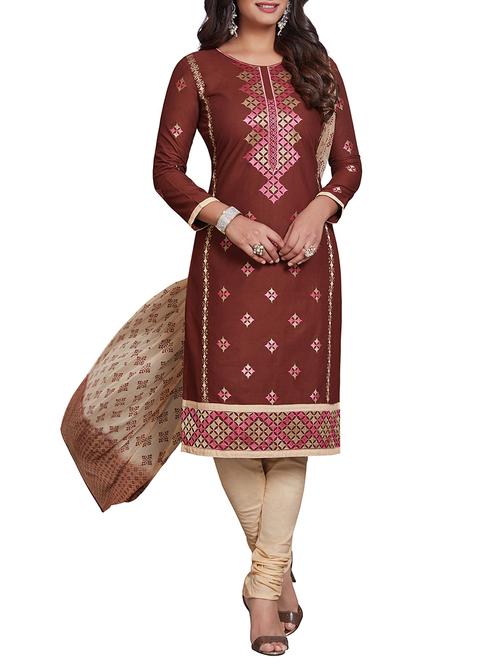 brown churidaar suit dress material - 14548238 - Very Small Image - 1