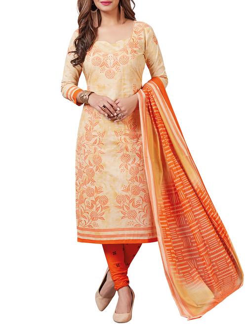 orange churidaar suit dress material - 14548252 - Very Small Image - 1