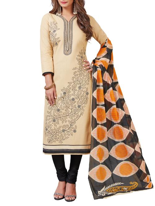 beige churidaar suit dress material - 14548253 - Very Small Image - 1
