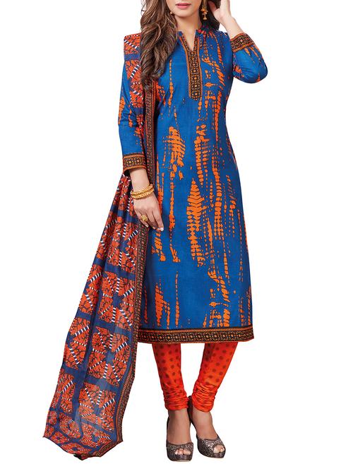 blue cotton salwar suit dress material - 14548256 - Very Small Image - 1
