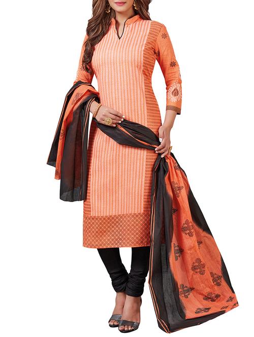 orange cotton salwar suit unstitched - 14548258 - Very Small Image - 1