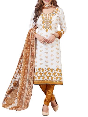 white cotton salwar suit dress material - 14548259 - Very Small Image - 1