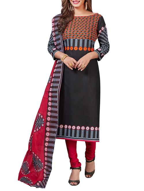 black cotton salwar suit dress material - 14548261 - Very Small Image - 1