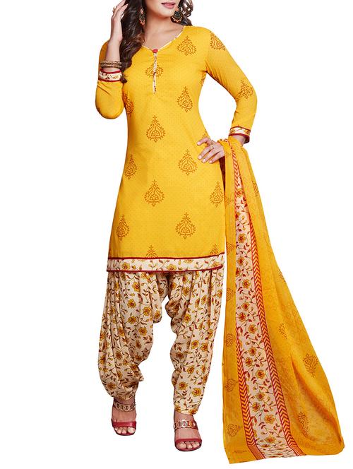 yellow cotton salwar suit dress material - 14548269 - Very Small Image - 1