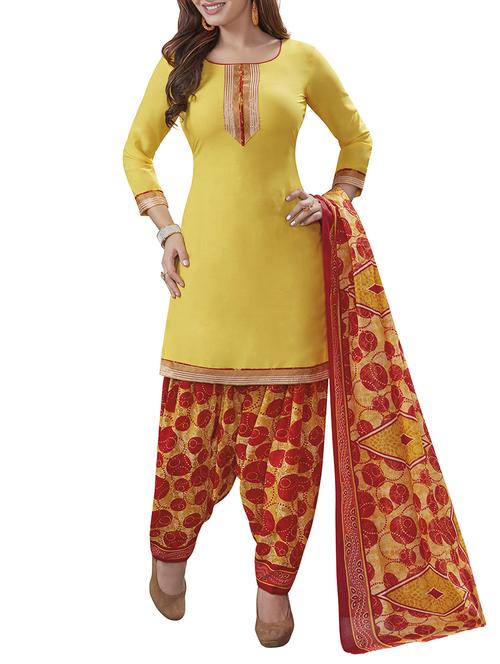 yellow cotton salwar suit unstitched - 14548286 - Very Small Image - 1