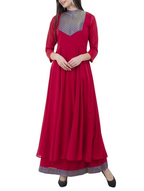 maroon georgette anarkali kurta - 14548981 - Very Small Image - 1